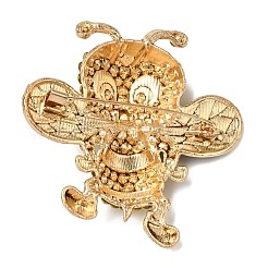 蜂のラインストーンエナメルピン  バックパック服用合金ブローチ  ゴールドカラー  ブラック  57x58mm&nbsp;JEWB-L026-04G-01