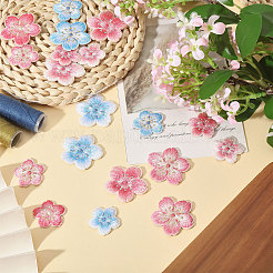 24個2袋の花の刺繍の縫い付け布パッチ  ミシンクラフト装飾  ミックスカラー  26~36x3.5mm  12個/袋&nbsp;PATC-CA0001-38