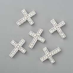 合金ラインストーンビーズ  グレードA  クロス  銀色のメッキ  クリスタル  25x20x6mm  穴：1.5mm&nbsp;RB-C1343-01S