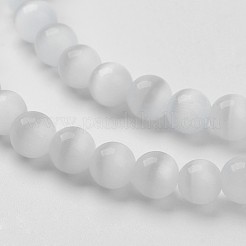 キャッツアイビーズ  ラウンド  ホワイト  10mm  穴：0.8mm  約39個/連  15インチ&nbsp;CER10mm01