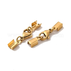 イオンプレーティング（IP）304ステンレススチール製ロブスタークロウ留め金、コードエンド付き  18KGP本金メッキ  32mm  内径：3.5mm&nbsp;LS-STAS-H179-02G