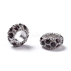合金ラインストーンのヨーロッパのビーズ  大穴ビーズ  ロンデル  白金金属色  アメジスト  11x6mm  穴：5mm&nbsp;X-CPDL-H998-2