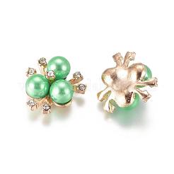 合金カボション  クリスタルラインストーンとアクリルイミテーションパール  花  ライトゴールド  芝生の緑  19~20x21~22x10mm&nbsp;PALLOY-I198-A07