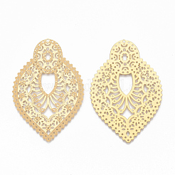 304ステンレススチールフィリグリージョイナー  ティアドロップ  ゴールドカラー  67x44x0.5mm  穴：1~1.5mm&nbsp;STAS-S079-133