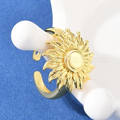 女性用真鍮フラワーカフリング  ラックめっき  長持ちメッキ  鉛フリー＆カドミウムフリー  18KGP本金メッキ  調整可能  花：19.5x20.5mm&nbsp;RJEW-A088-03G