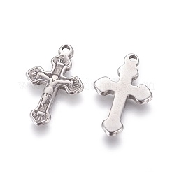 変色しにくい304ステンレススチールペンダント  イースターのために  十字架クロス  ステンレス鋼色  25x15x2mm  穴：1.8mm&nbsp;STAS-L226-043P