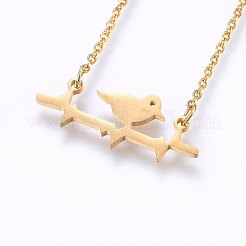 304ステンレススチールジュエリーセット  スタッドピアスとペンダントネックレス  鳥  ゴールドカラー  ネックレス：18.9インチ（48cm）  スタッドピアス：5x12x1.2mm  ピン：0.8mm&nbsp;SJEW-O090-25G