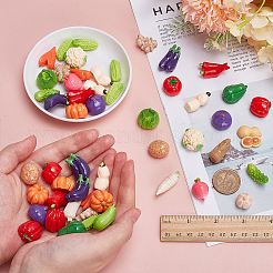 オペーク樹脂カボション  模造野菜  混合図形  ミックスカラー  15~32x10~23x8.5~16mm&nbsp;RESI-WH0038-67