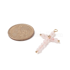 天然混合石ファセットラウンド銅線ラップペンダント  クロスチャーム  ライトゴールド  38x23x5mm  穴：2.5mm&nbsp;X-PALLOY-JF02011