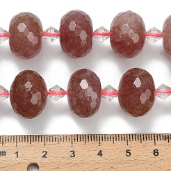 天然石ストロベリークォーツビーズ連売り  ロンデル  多面カット  ガラスビーズ  18x13mm  穴：1.4mm  約20個/連  14.25インチ（36.2cm）&nbsp;G-L642-I07-18x13mm