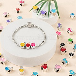70個7スタイルUVメッキアクリルヨーロピアンビーズ  エナメル  大穴ビーズ  四つ葉のクローバー＆フラットラウンド＆フットプリント＆グローブ＆カップケーキ＆恐竜＆アイスクリーム  ミックスカラー  10~14.5x7~12x6.5~8mm  穴：4~4.5mm  10個/スタイル&nbsp;OACR-LS0001-03