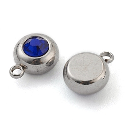 ステンレススチールラインストーンチャーム201個  誕生石チャーム  フラットラウンド  ステンレス鋼色  サファイア  12x9x5mm  穴：1.8mm&nbsp;STAS-Z009-03B-02P