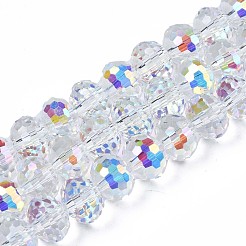 電気メッキ透明ガラスビーズ連売り  ABカラーメッキ  多面カット  ロンデル  クリアAB  10x7.5mm  穴：1.4mm  約68~70個/連  20.07~20.86インチ（51~53cm）&nbsp;EGLA-N002-16-B03
