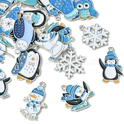 20個20スタイルの冬テーマ合金エナメルペンダント  プラチナ  シロクマとペンギンと雪だるまのチャーム  混合図形  19~26.5x11~22x1.5~1.7mm  穴：1.5~1.8mm  1個/スタイル&nbsp;ENAM-FS0001-96