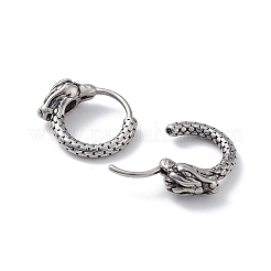 304ステンレススチールドラゴンフープピアス男性用女性用  アンティークシルバー  14.5x17.5x5.5mm  ピン：1mm&nbsp;EJEW-F312-05AS