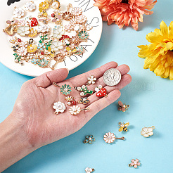 68本合金エナメルペンダント  アクリル模造パール付き  花と蜂とキノコと梅の花の枝  ミックスカラー  26x16x5mm  穴：1.4mm&nbsp;FIND-CD0001-22
