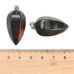 天然アフリカンブラッドストーンペンダント  ファセットカットされたティアドロップ型チャーム、304ステンレススチール製のスナップ式バチカン付き  ステンレス鋼色  35x17mm  穴：7x4.5mm&nbsp;GG-K002-16O
