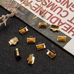イオンプレーティング（IP）304ステンレス鋼リボンカシメエンドパーツ  ゴールドカラー  9.5x10.5mm  穴：1.5x3mm&nbsp;STAS-F075-02
