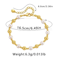 真鍮と模造真珠のラウンドビーズブレスレット（女性用）  18KGP本金メッキ  ホワイト  内径：6-1/2インチ（16.5cm）&nbsp;KJ3614