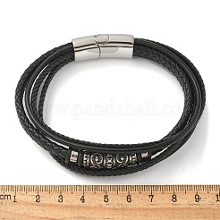 編み込みマイクロファイバーレザーマルチ連ブレスレット  304ステンレススチールチャームブレスレット女性男性用  磁気クラスプ付  ブラック  8-5/8インチ（22cm）&nbsp;BJEW-Q010-08A