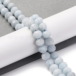 天然石アクアマリンビーズ連売り  多面カット  ロンデル  8x6mm  穴：1mm  約63~64個/連  14.96''~15.35''（38~39センチメートル）&nbsp;G-K380-A50-01