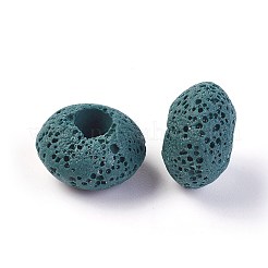 天然溶岩岩ヨーロッパビーズ  大穴ビーズ  染め  ロンデル  プルシアンブルー  15.5~16x9.7~10mm  穴：5~5.4mm&nbsp;X-G-I220-H14