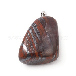 天然虎鉄のペンダント  プラチナトーンの真鍮パーツ  ナゲット  23~30x13~22x12~20mm  穴：5x3mm&nbsp;G-K302-B02