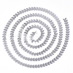 変色しにくい304ステンレススチールコブチェーン  ハンダ付け  ステンレス鋼色  6.5x6x0.3mm  約39.37インチ（1m）/連&nbsp;CHS-S006-JN952-1