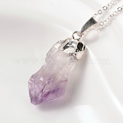 天然生のラフ宝石のペンダントネックレス  真鍮チェーンとスプリングリングの留め金と  アメジスト  18インチ（45.7cm）&nbsp;NJEW-JN01114