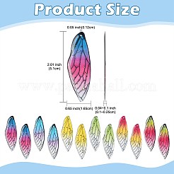 12個6色透明エポキシ樹脂ビッグペンダント  金箔  昆虫の羽  ミックスカラー  51x16.5x1~2.5mm  穴：1.2mm  2個/カラー&nbsp;RESI-FS0002-44