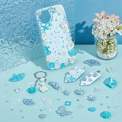 プラスチックカボションとビーズファインディングキット  PVCスパンコールネイルケアデコレーション付き  ターコイズ  9~36.5x10~42.5x2~9mm  穴：1.6~2.5mm&nbsp;KY-NB0001-81B