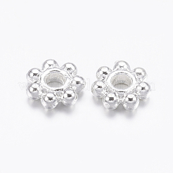 チベットスタイル合金デイジースペーサービーズ  花  鉛フリー＆カドミウムフリー  銀色のメッキ  4.5x1.5mm  穴：1mm&nbsp;LF0991Y-S