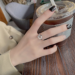 フラワーロジウムメッキ 925スターリングシルバー調節可能リング  プラチナ  内径：17~19mm&nbsp;FS-WG7FDEB-01