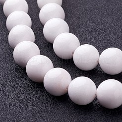 天然石馬山ジェイドラウンドビーズ連売り  染め＆加熱  ホワイト  12mm  穴：1mm  約34個/連  15.7インチ&nbsp;X-G-D263-12mm-XS01