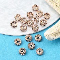 真鍮製ラインストーンスペーサービーズ  グレードAAA  ウェーブエッジ  ニッケルフリー  ローズゴールド  ロンデル  クリスタル  6x3mm  穴：1mm&nbsp;X-RB-A014-L6mm-01RG-NF