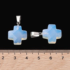 オパールペンダント  クロスチャーム、ステンレススチールカラーメッキ、ステンレススチールスナップオンベイル  20~20.5x15.5~16.5x6~7mm  穴：7x4.5mm&nbsp;G-K359-02P-10