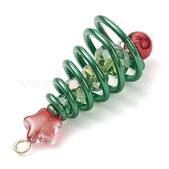 ガラスチャーム  ベル付きクリスマスツリー  304ステンレススチールループ付き  多面カット  グリーン  42x15.5mm  穴：1.8mm&nbsp;PALLOY-JF04514