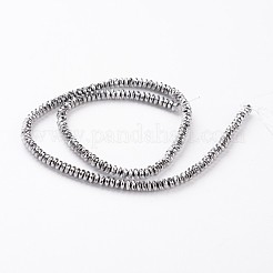 非磁性合成ヘマタイトビーズ連売り  多面カット  ロンデル  銀メッキ  4x2mm  穴：0.5mm  約175個/連  16インチ&nbsp;X-G-A140-10