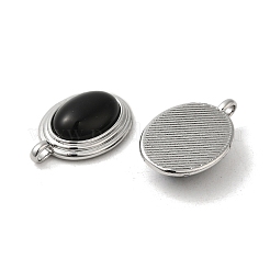 天然ブラックオニキス（染色＆加熱）ペンダント  真鍮のオーバルチャーム  プラチナメッキ  23x15x7mm  穴：3x2mm&nbsp;KK-M270-41P-02