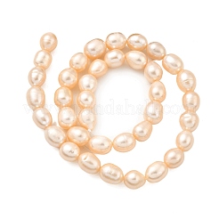天然養殖淡水パールビーズ連売り  ライス  グレード5 A  桃パフ  9~10mm  穴：0.6mm  約35~36個/連  15.55''~15.75''（39.5~40センチメートル）&nbsp;PEAR-I007-01F-07B