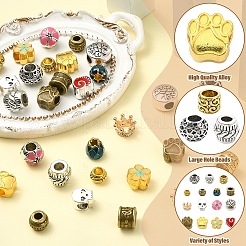 30個15スタイルチベットスタイル合金ヨーロピアンビーズ  エナメル  大穴ビーズ  カドミウムフリー＆鉛フリー  混合図形  ミックスカラー  8~12x5.5~11mm  穴：3.5~5.5mm  2個/スタイル&nbsp;TIBE-YW0002-07