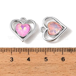 UVメッキ合金ガラスペンダント  ハートインハートチャーム  多面カット  ミックスカラー  プラチナ  16.5x16x5.5mm  穴：1.8mm&nbsp;FIND-K032-18P