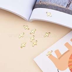 イオンプレーティング（IP）304ステンレススチール製小さなクロスチャーム  ゴールドカラー  12x7x1mm  穴：1.2mm&nbsp;X-STAS-E104-34G