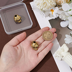 真鍮製ヨーロピアンビーズ2個  大穴ビーズ  スカル  アンティーク黄金  16x17x22.5mm  穴：5.5mm&nbsp;KK-PH0013-56AG