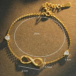 クリアキュービックジルコニアがあしらわれたスターリングシルバー製インフィニティシンボルリンクブレスレット（男女兼用、普段使いに最適）  ゴールドカラー  925インチ（7.87cm）&nbsp;NB7998