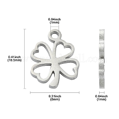 304ステンレススチールチャーム  中空  クローバー  ステンレス鋼色  10.5x8x1mm  穴：1mm&nbsp;STAS-CJC0008-12P