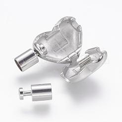 変色しにくい304ステンレススチール製ヨーロピアンスタイルの留め金  ハート  ステンレス鋼色  22.5x10x7mm  穴：3mm&nbsp;STAS-G143-07P