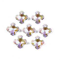 電気メッキガラスチャーム  多面カット  クロス  ライラック  14x14x6mm  穴：1.4mm&nbsp;EGLA-N006-060