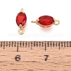 真鍮ガラスのファセット加工オーバルリンクコネクターチャーム  ライトゴールド  レッド  11~11.5x4x4mm  穴：1~1.6mm&nbsp;GLAA-T007-10D-01