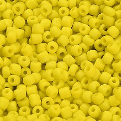 曇りガラスシードビーズ6/0個  ラウンド  きいろ  4~5x2.5~5mm  穴：1mm  約4500個/袋  440~450 G /袋&nbsp;SEED-R029-4mm-A04